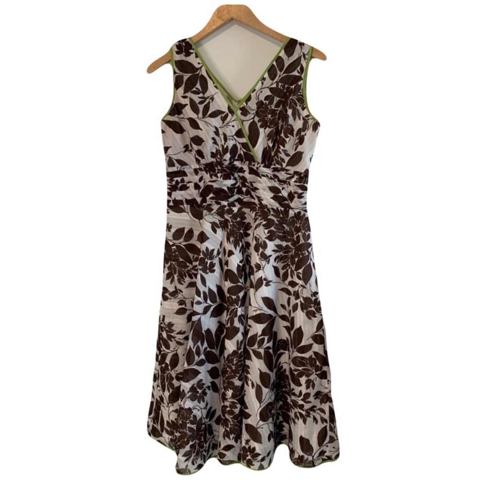 Dressbarn Women’s 8 Brown White Floral  Sleeveless Midi Dress  Casual